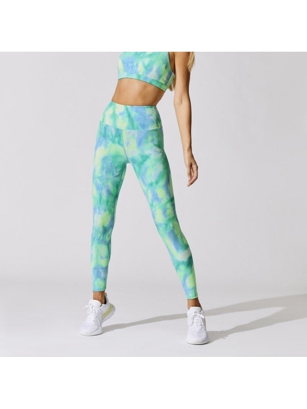 Carbon38 High-Rise Tie-Dye Leggings in Blue and Green Ribbed Size XS - Picture 1 of 8